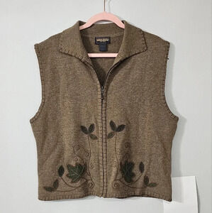 Woolrich Vintage 90s 100% Lambswool Topiary Plant Embroidered Sweater Vest XL